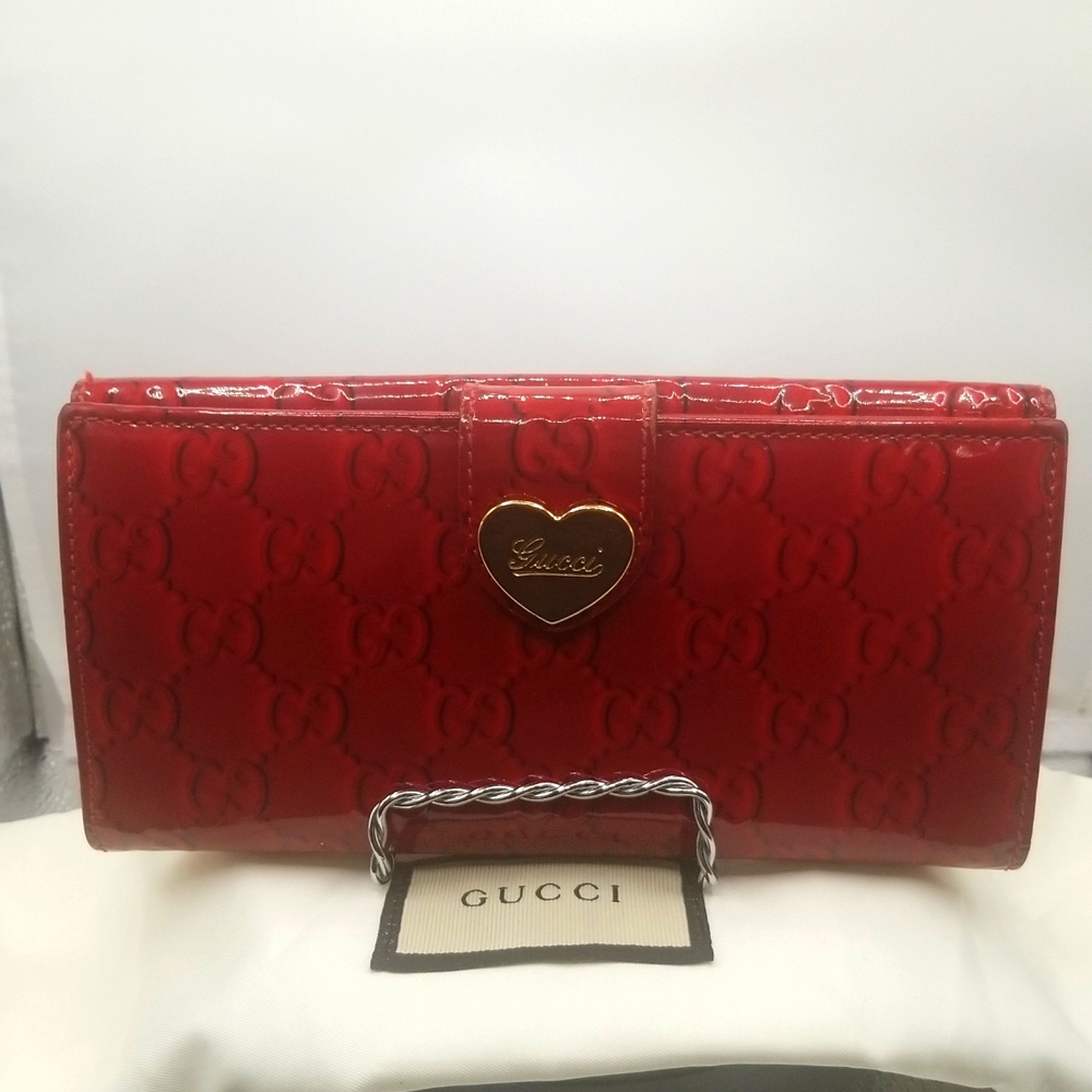 GUCCI Red Gid Heart long patent leather Wallet ♥️ Authentic - Picture 3 of 12
